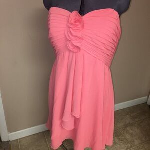 Azazie Coral Chiffon Strapless Floral Detail Bridesmaid Party Dress Medium